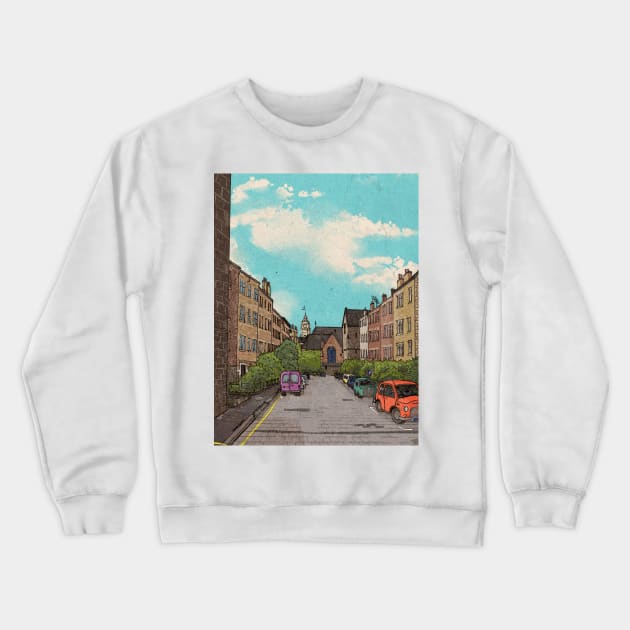 Edinburgh Downtown Retro Inspired Style Illustration Crewneck Sweatshirt by Wall-Art-Sketch